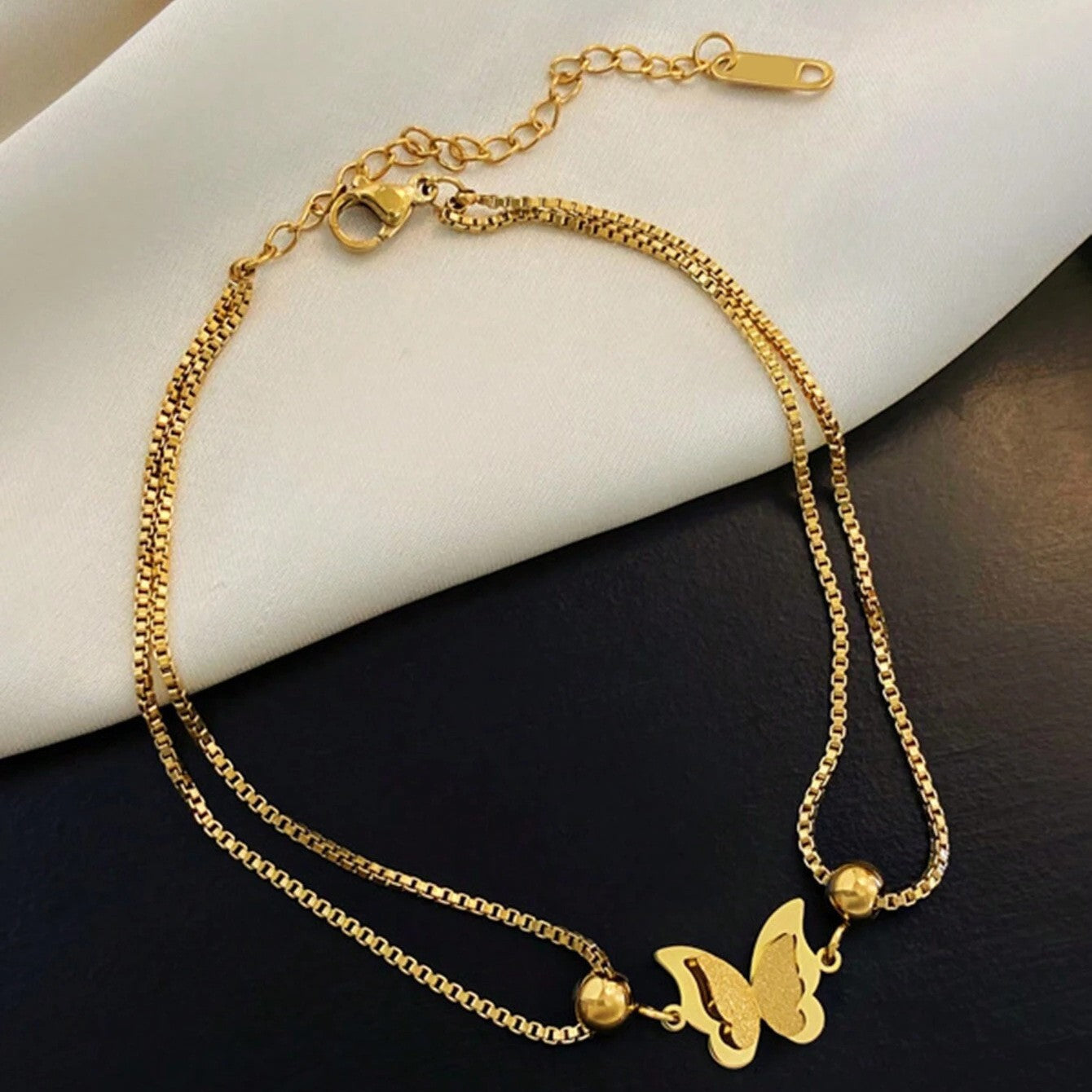 Minimalist Double Layer Snake Bone Butterfly Anklet