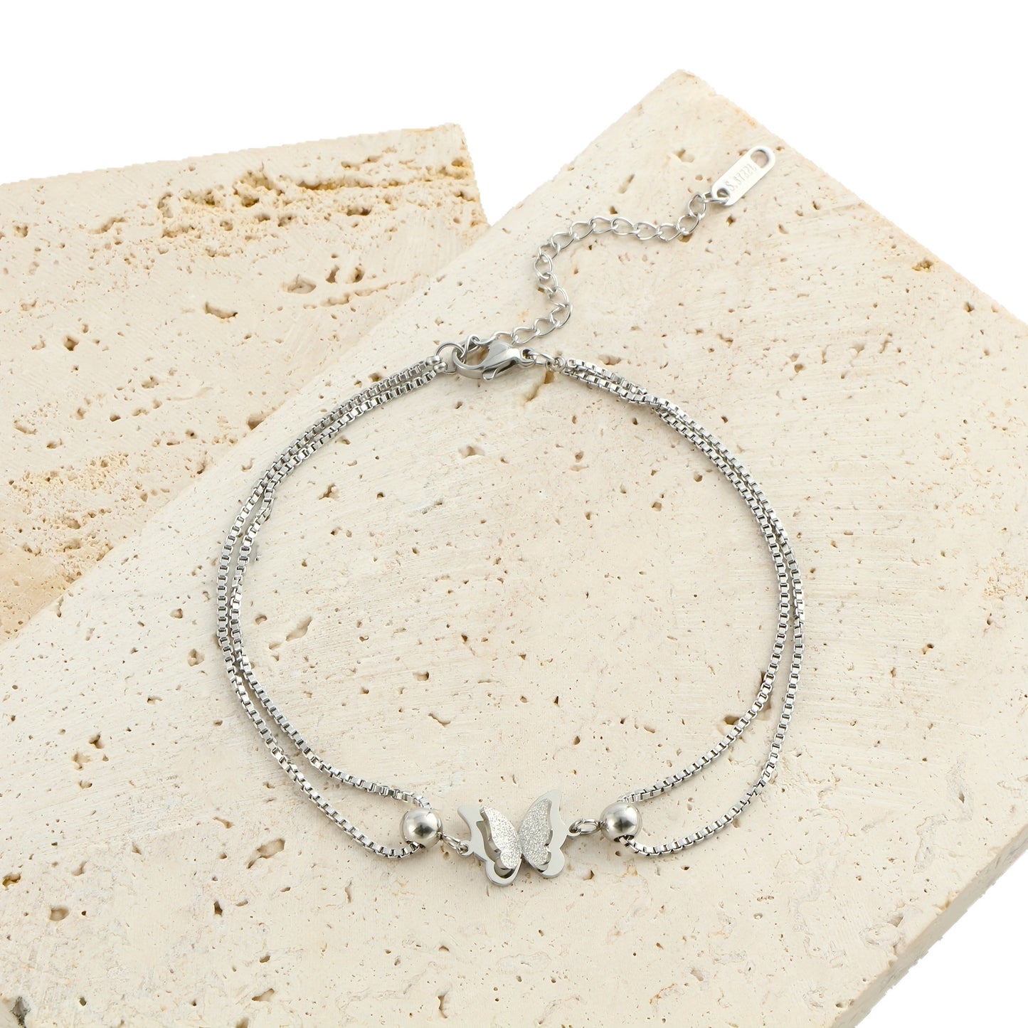 Minimalist Double Layer Snake Bone Butterfly Anklet