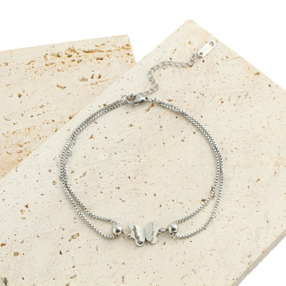 Minimalist Double Layer Snake Bone Butterfly Anklet
