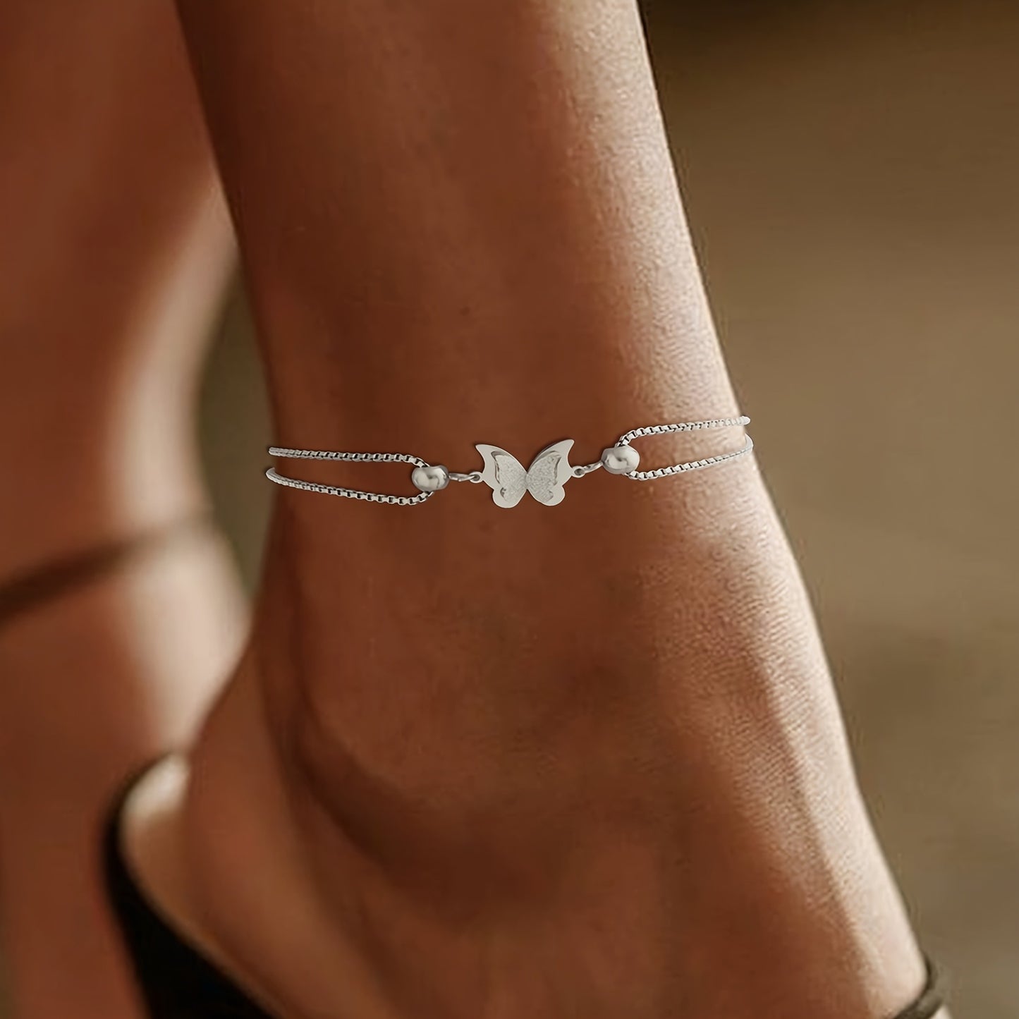 Minimalist Double Layer Snake Bone Butterfly Anklet