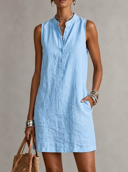 Linnea™ | Sleeveless Button-Front Linen Dress