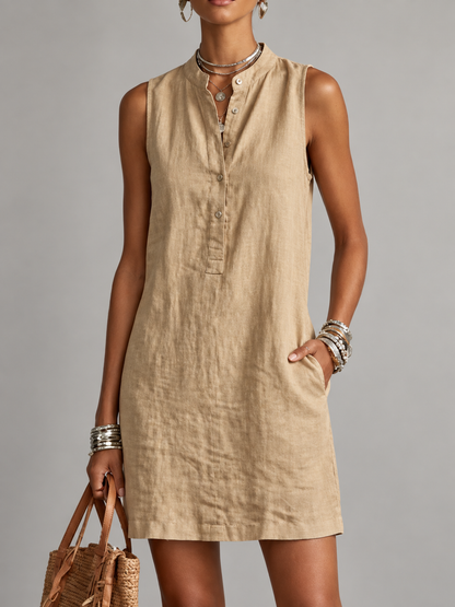 Linnea™ | Sleeveless Button-Front Linen Dress