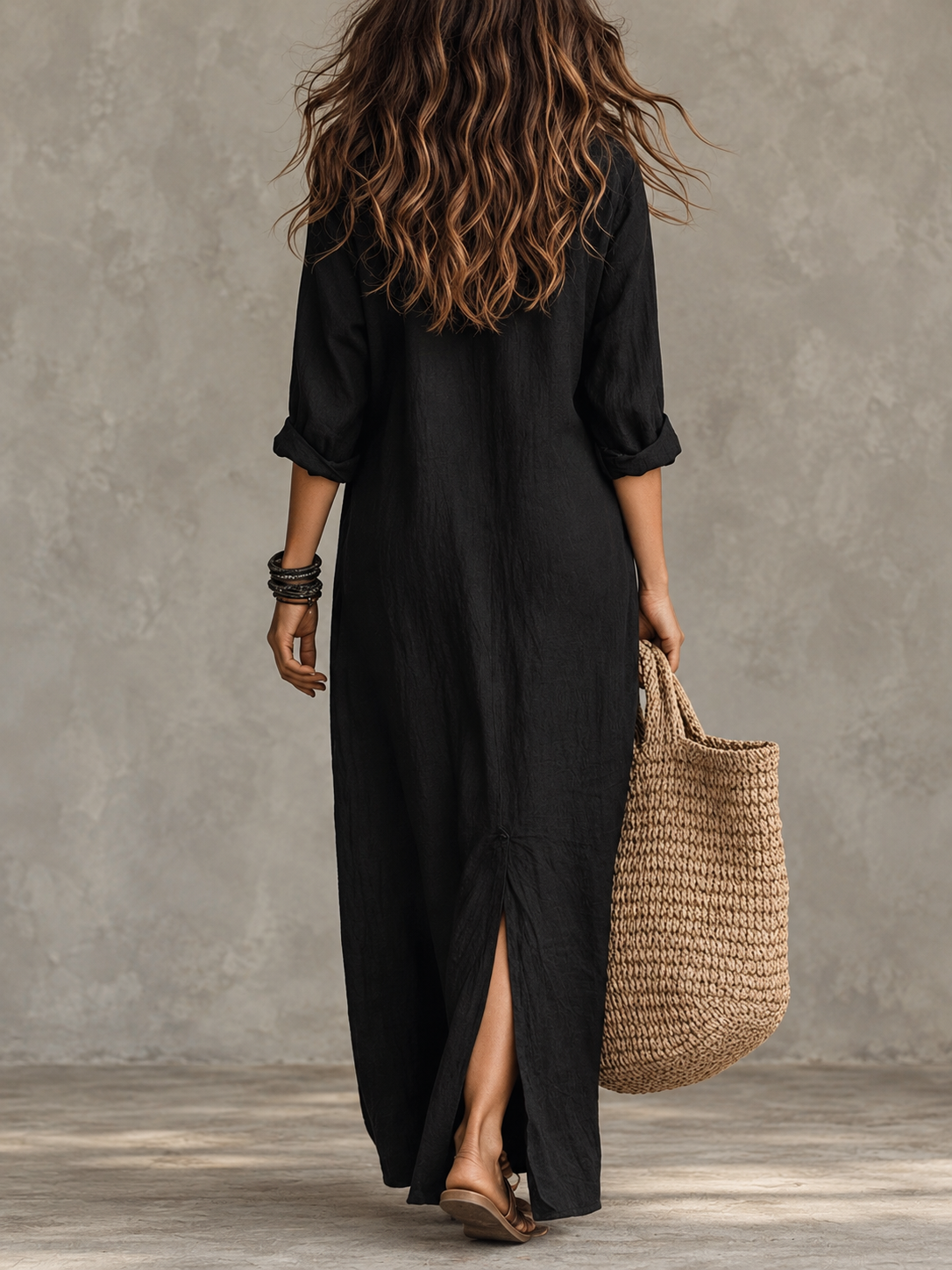 Solenne™ | Collared Split-Front Maxi Shirt Dress