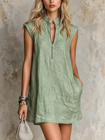 Noor™ | Stand-Collar Half-Zip Shift Dress