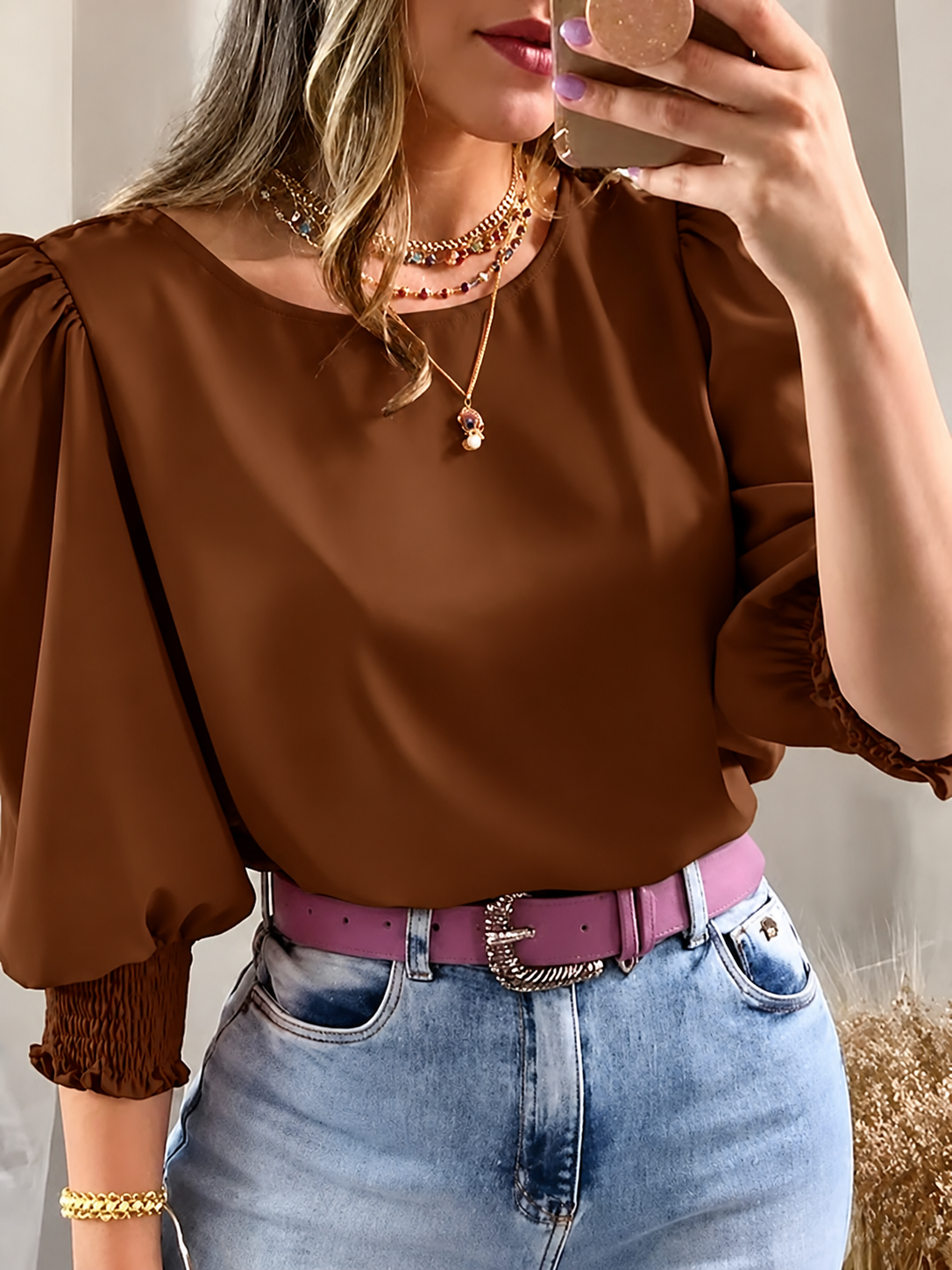 Colette Blue™ | Puff-Sleeve Shirred-Cuff Blouse