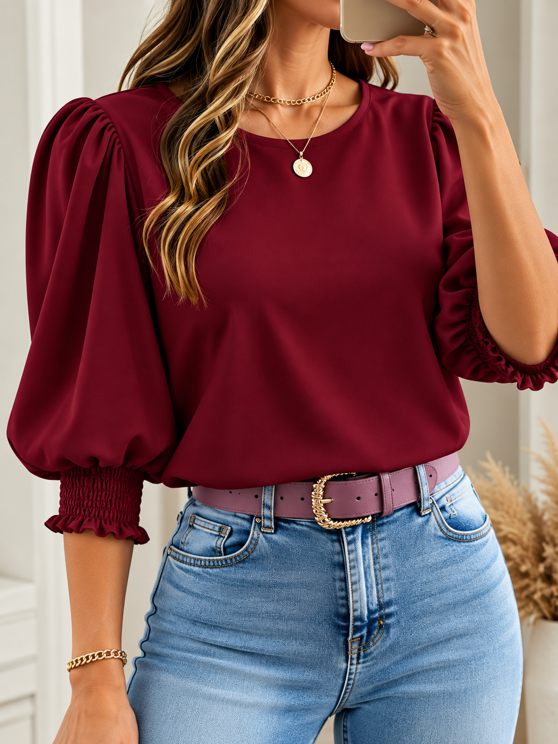 Colette Blue™ | Puff-Sleeve Shirred-Cuff Blouse