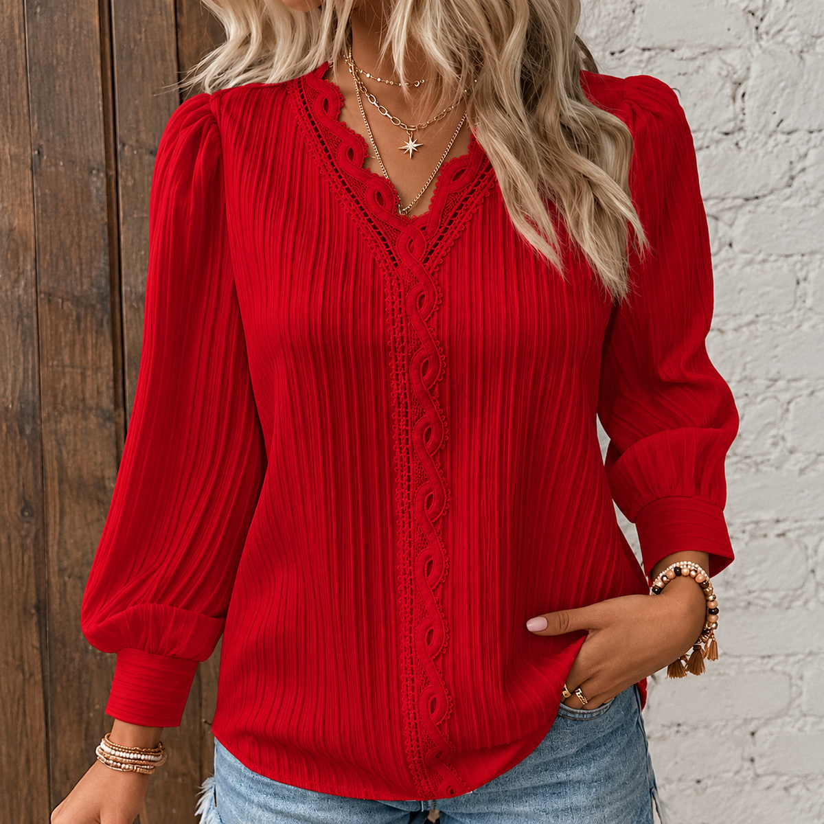 Odette™ | Pintucked Lace-Trim Blouse