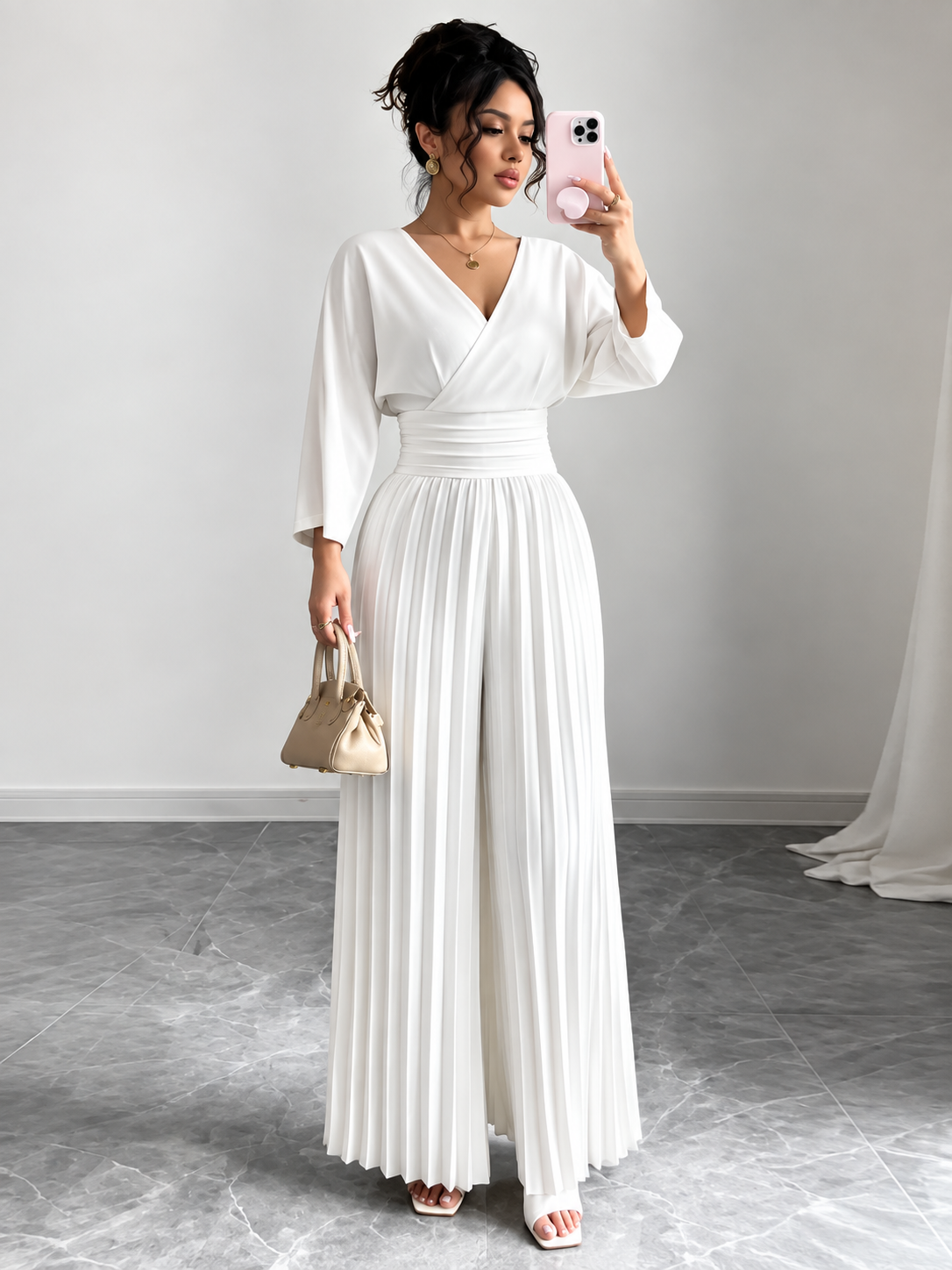 Seraphine™ | Pleated Wrap-Front Wide-Leg Jumpsuit