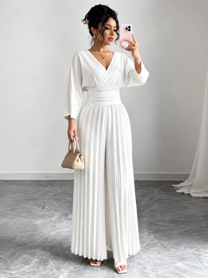 Seraphine™ | Pleated Wrap-Front Wide-Leg Jumpsuit