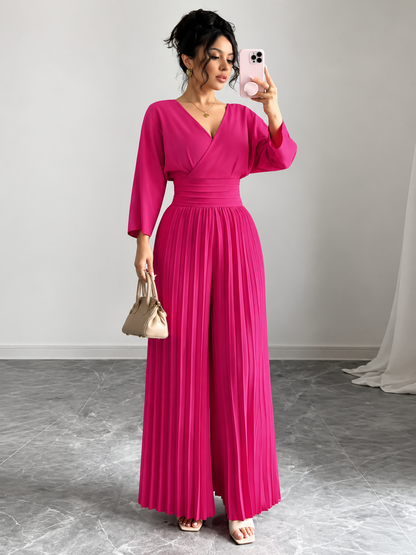 Seraphine™ | Pleated Wrap-Front Wide-Leg Jumpsuit