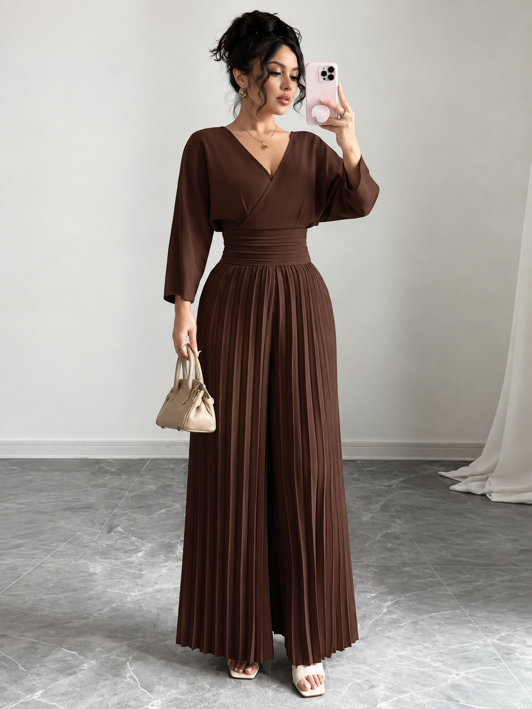 Seraphine™ | Pleated Wrap-Front Wide-Leg Jumpsuit