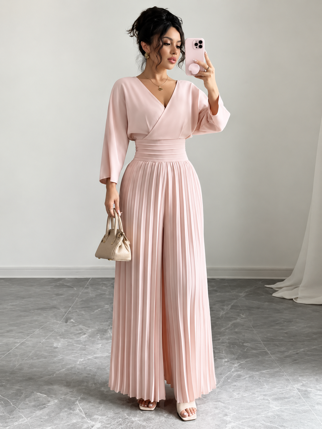 Seraphine™ | Pleated Wrap-Front Wide-Leg Jumpsuit