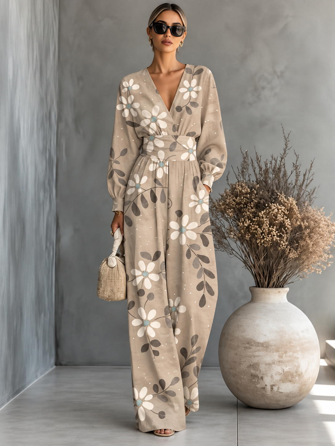 Ivy™ | Printed Wrap-Front Wide-Leg Jumpsuit