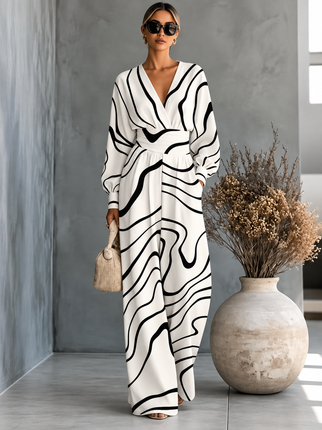 Ivy™ | Printed Wrap-Front Wide-Leg Jumpsuit
