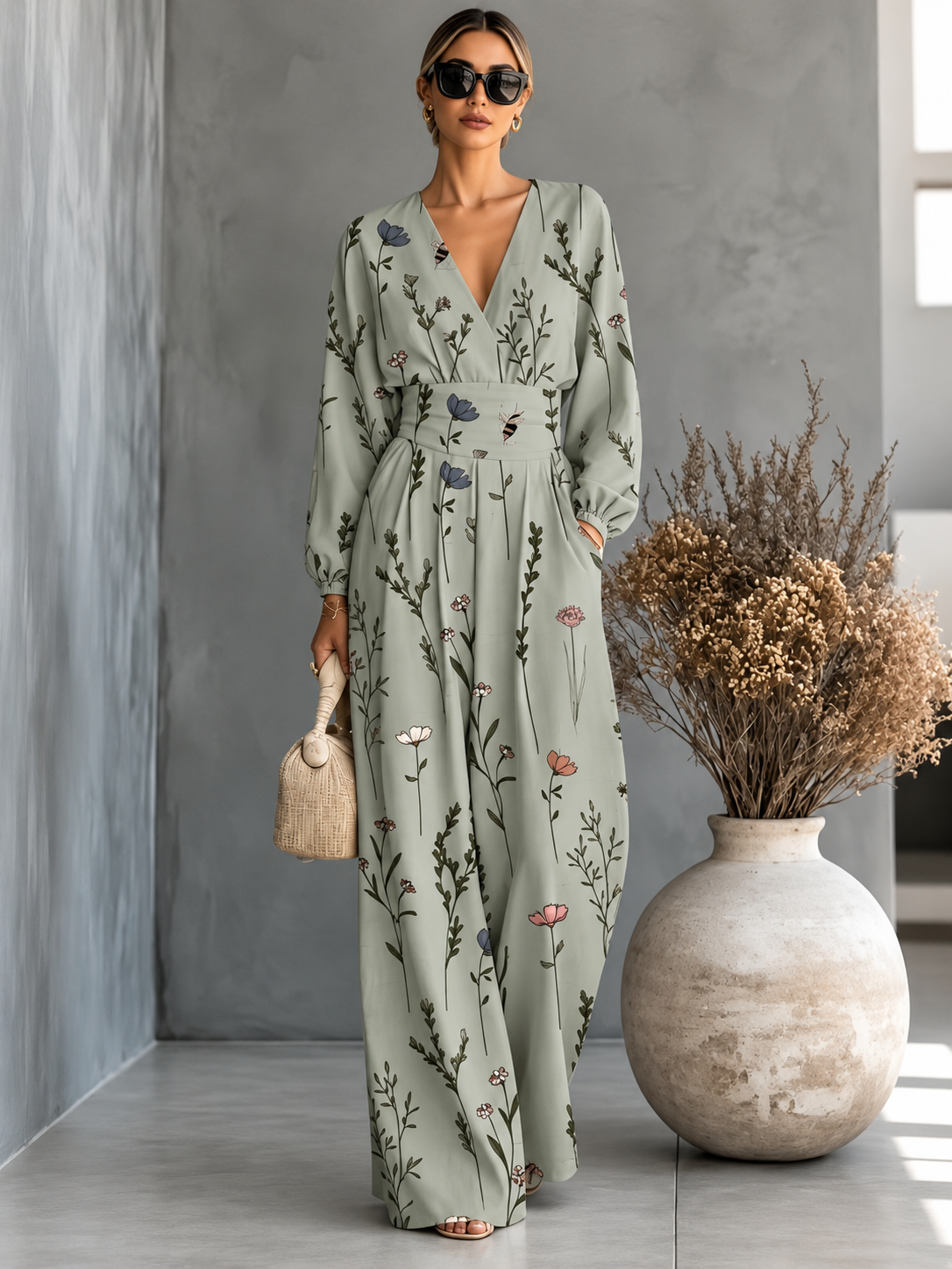 Ivy™ | Printed Wrap-Front Wide-Leg Jumpsuit
