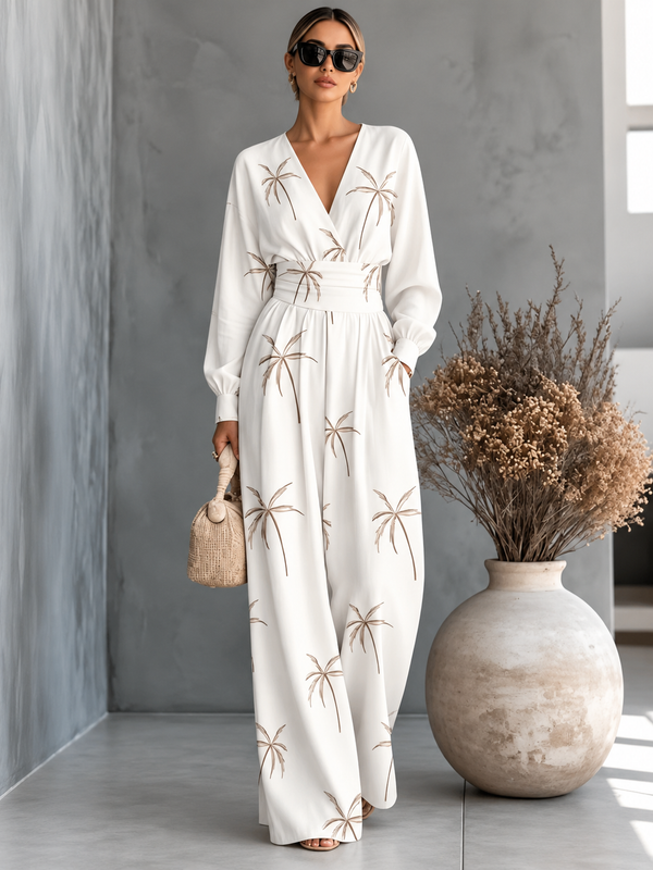 Ivy™ | Printed Wrap-Front Wide-Leg Jumpsuit