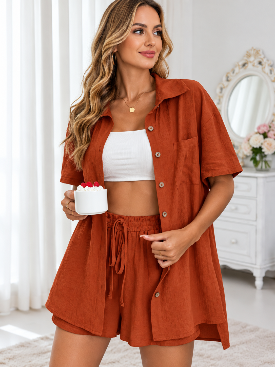 Cassia™ | Relaxed Shirt & Drawstring Shorts Set