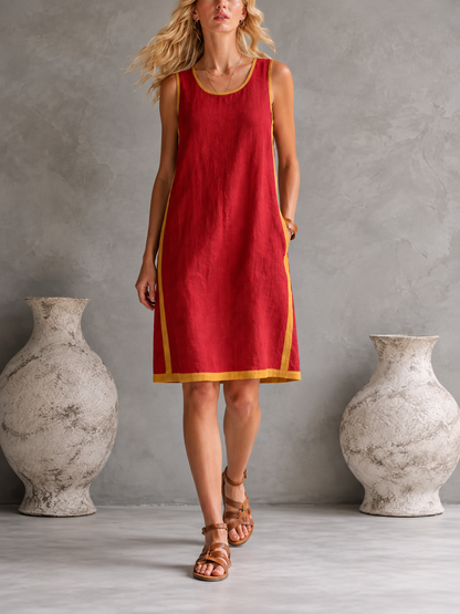 Isolde Blue™ | Sleeveless Button-Placket Linen-Blend Dress