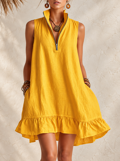Mila™ | Zip-Neck Ruffle-Hem Beach Dress