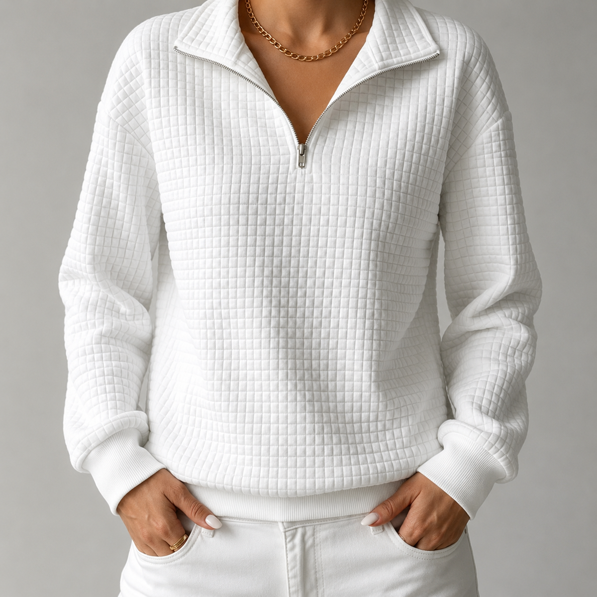 Elowen™ | Waffle-Knit Quarter-Zip Sweatshirt