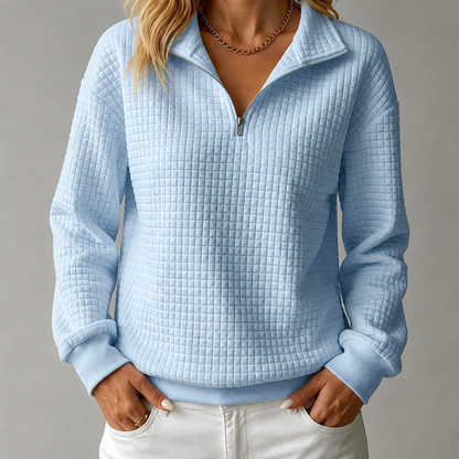 Elowen™ | Waffle-Knit Quarter-Zip Sweatshirt