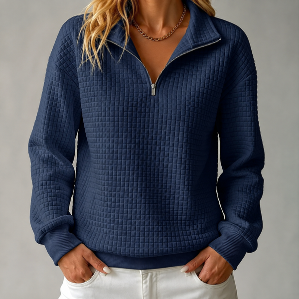 Elowen™ | Waffle-Knit Quarter-Zip Sweatshirt