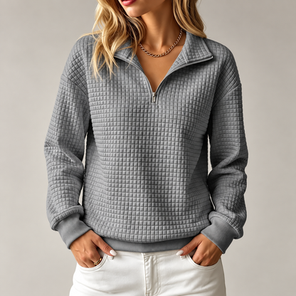 Elowen™ | Waffle-Knit Quarter-Zip Sweatshirt