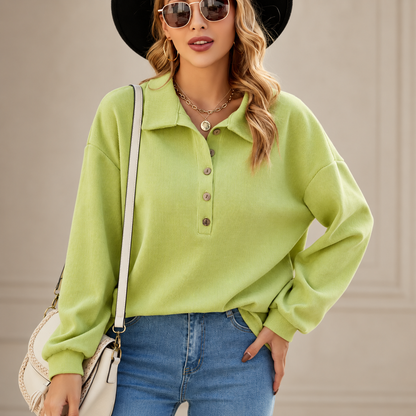 Maren™ | Ribbed Collared Henley Top