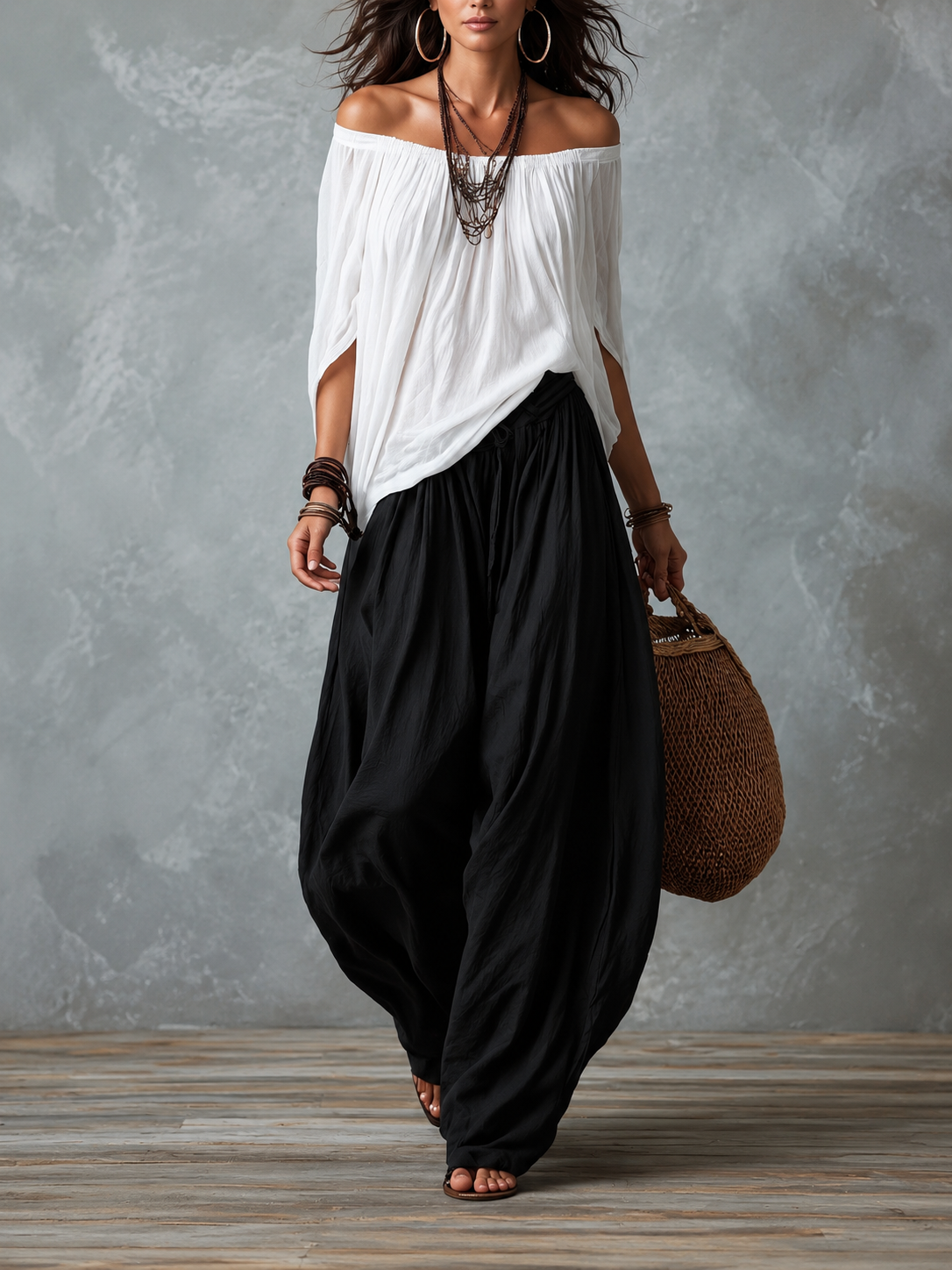 Amara™ | Off-Shoulder Blouse &amp; Harem Pants Set