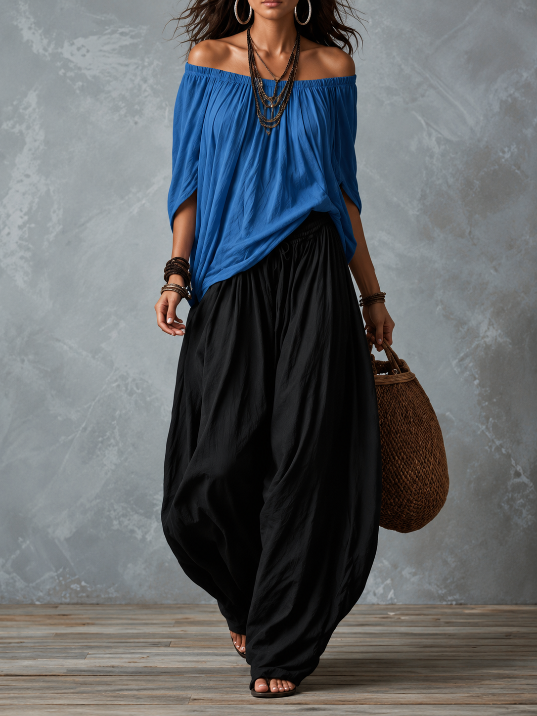 Amara™ | Off-Shoulder Blouse &amp; Harem Pants Set