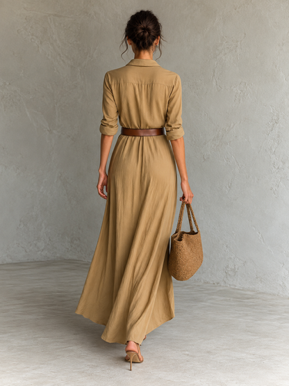 Camille™ | Belted Wrap Ruched Maxi Shirt Dress