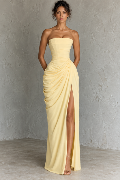 Aurelia™ | Strapless Pleated High-Slit Maxi Gown