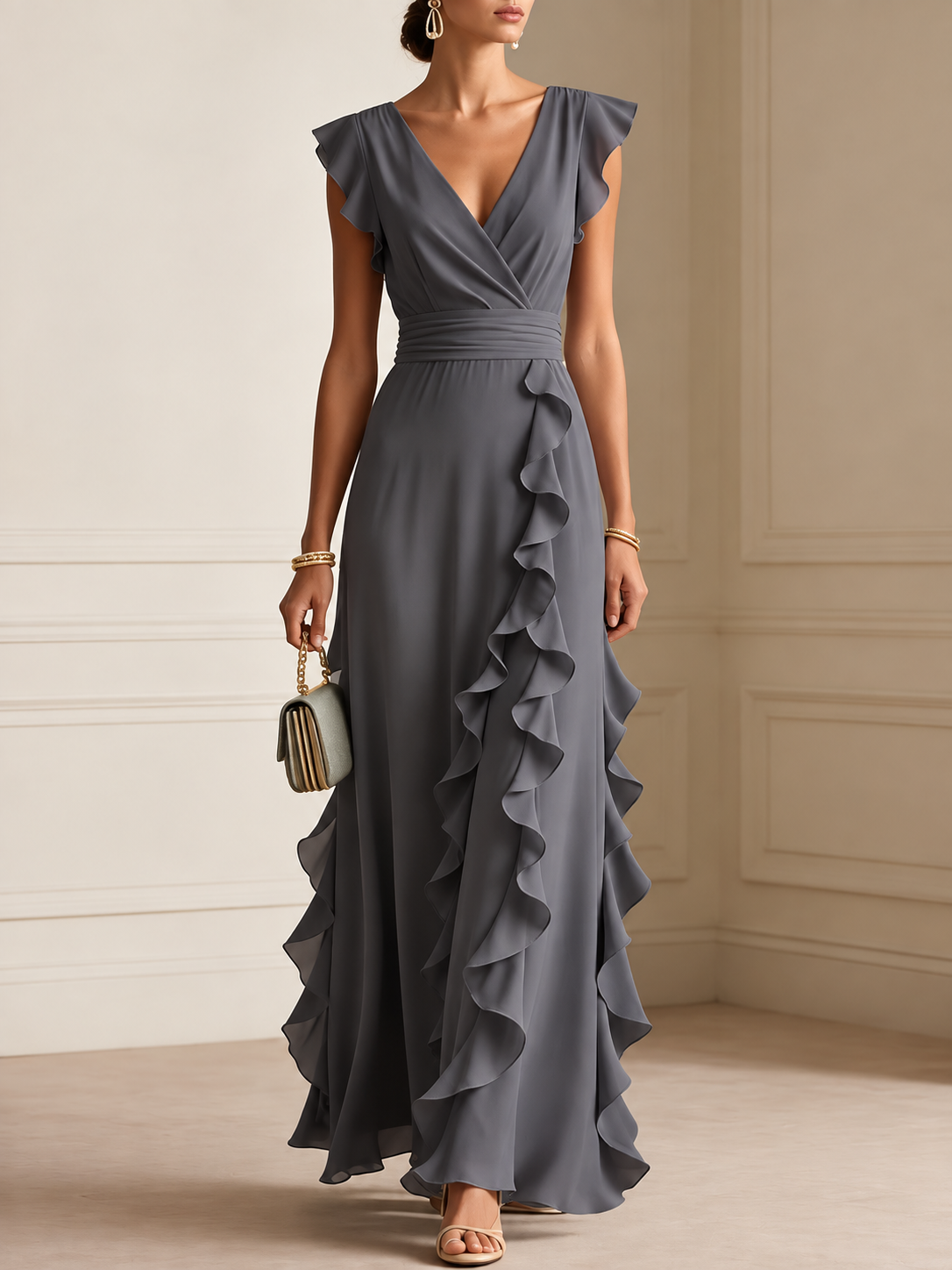 Elodie™ | Ruffle-Trim Chiffon Evening Gown