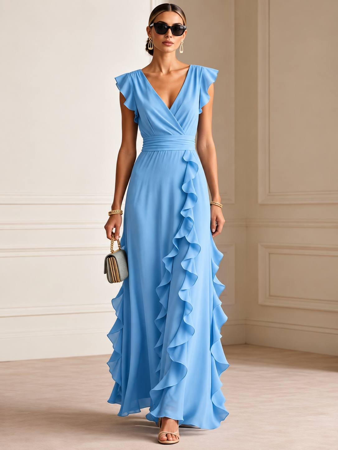 Elodie™ | Ruffle-Trim Chiffon Evening Gown