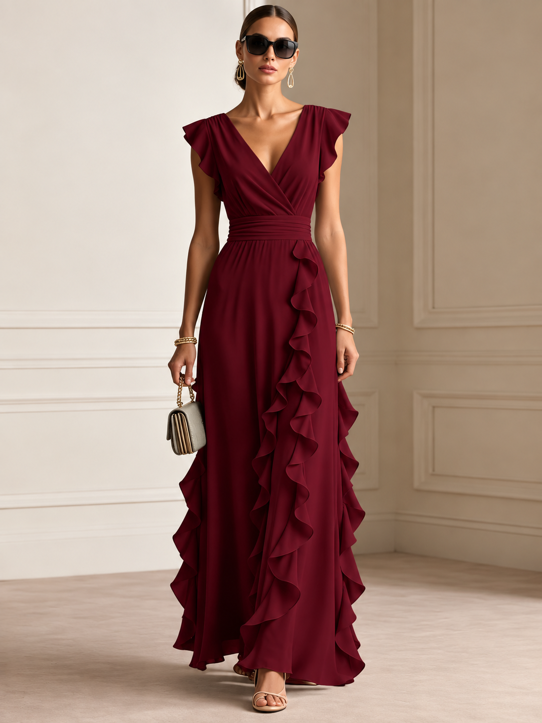 Elodie™ | Ruffle-Trim Chiffon Evening Gown