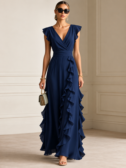Elodie™ | Ruffle-Trim Chiffon Evening Gown