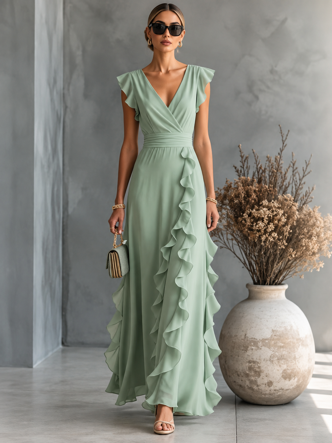Elodie™ | Ruffle-Trim Chiffon Evening Gown