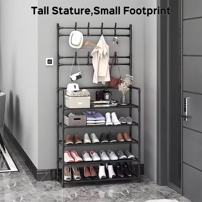 3-in-1 Metal Hall Tree with 5-Tier Shoe Rack & 8 Hooks