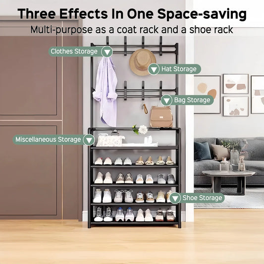 3-in-1 Metal Hall Tree with 5-Tier Shoe Rack & 8 Hooks