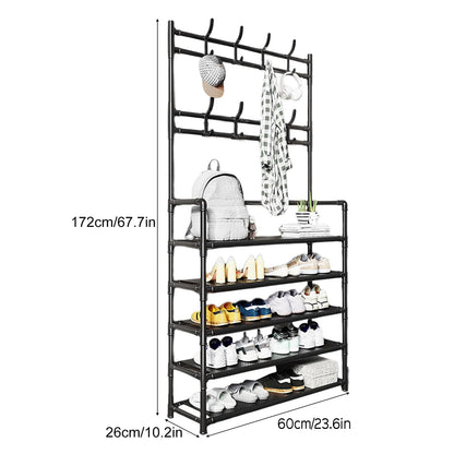 3-in-1 Metal Hall Tree with 5-Tier Shoe Rack & 8 Hooks