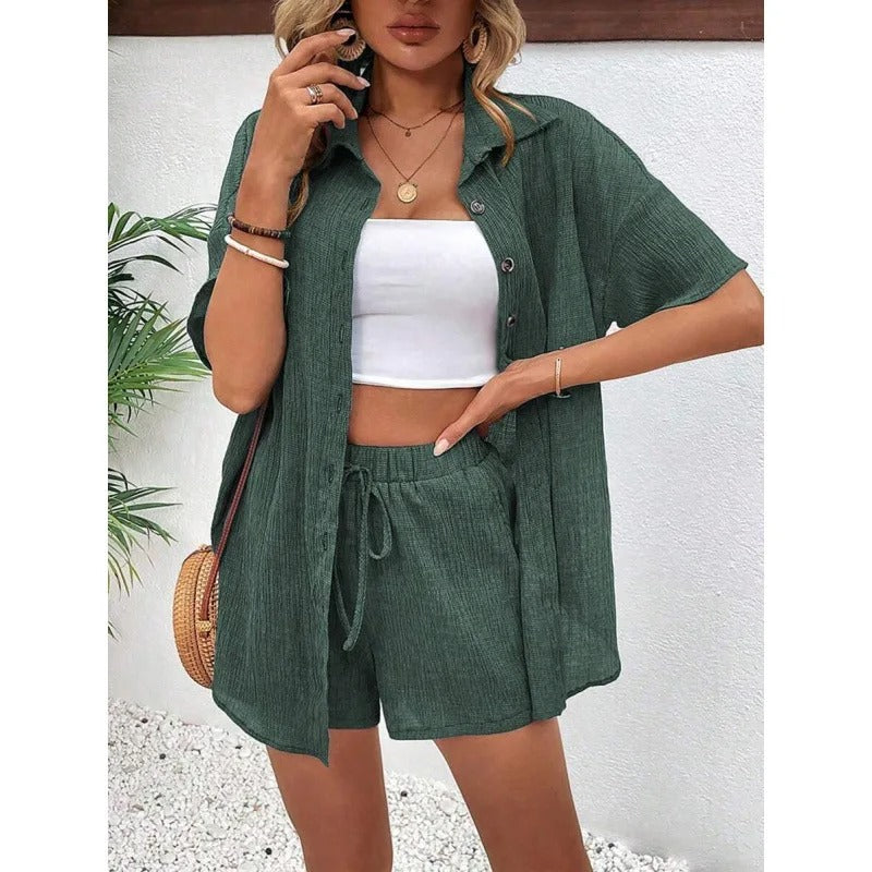 Saoirse™ | Textured Shirt and Shorts Set
