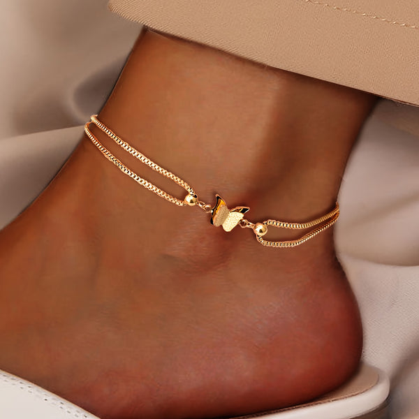 Minimalist Double Layer Snake Bone Butterfly Anklet
