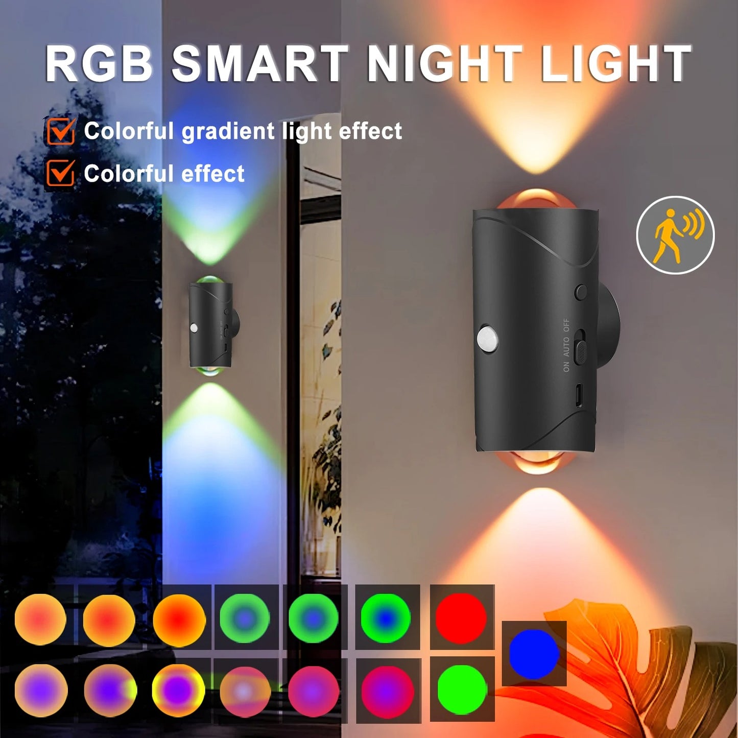 Rechargeable Motion Sensor RGB LED Wall Lamp