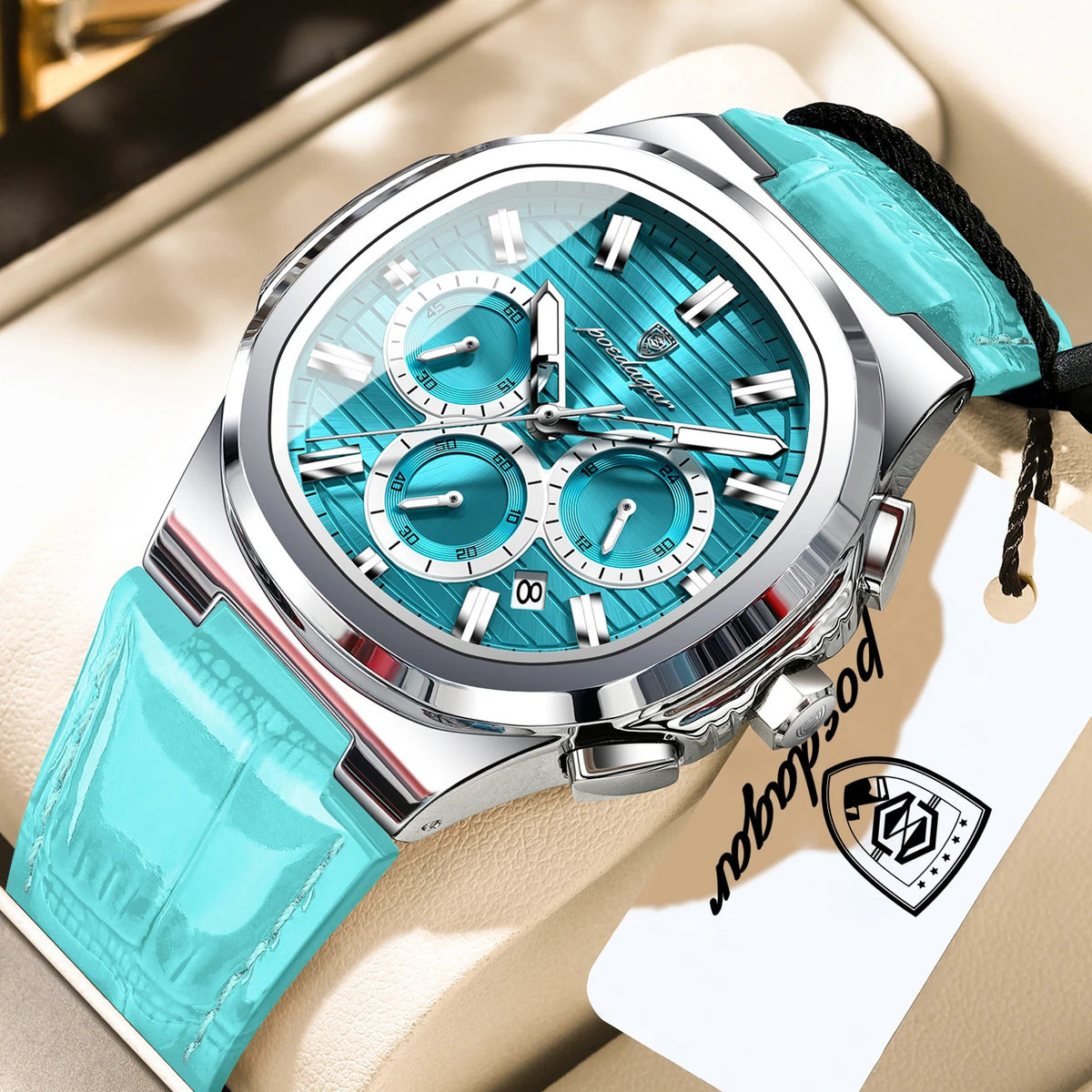POEDAGAR | Chronograph-Dial Leather Strap Watch