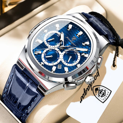 POEDAGAR | Chronograph-Dial Leather Strap Watch