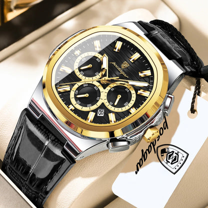 POEDAGAR | Chronograph-Dial Leather Strap Watch