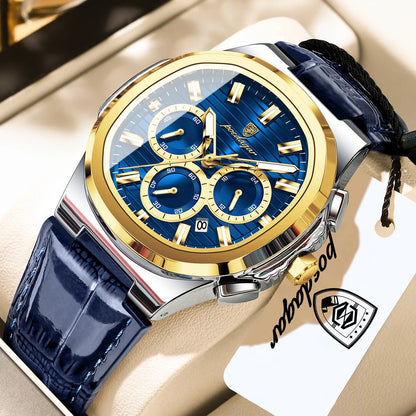 POEDAGAR | Chronograph-Dial Leather Strap Watch