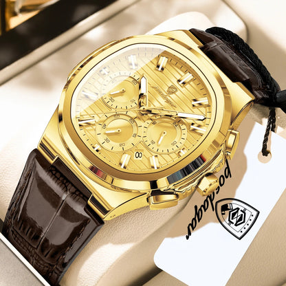 POEDAGAR | Chronograph-Dial Leather Strap Watch