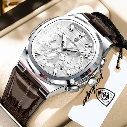 POEDAGAR | Chronograph-Dial Leather Strap Watch