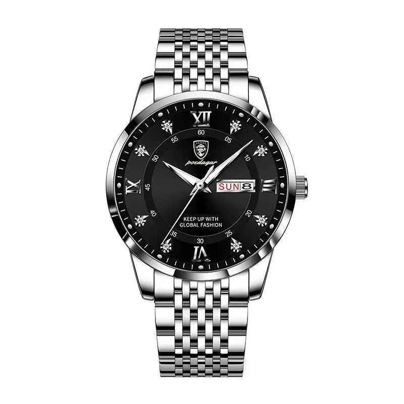 POEDAGAR Luxury Quartz Watch, black gold